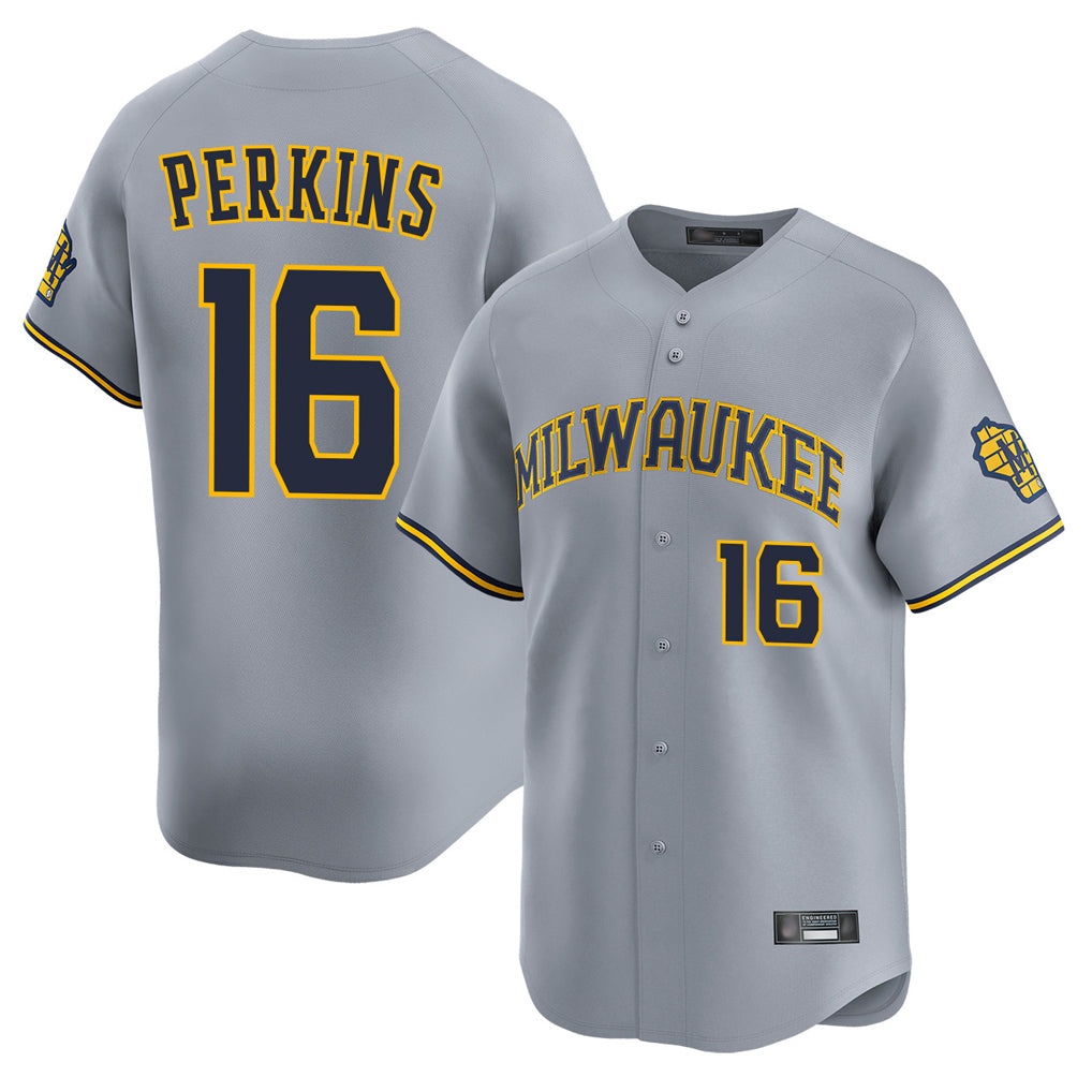 M.Brewers #16 Blake Perkins Player Gray Home Limited Hdoa Stitched Jerseys