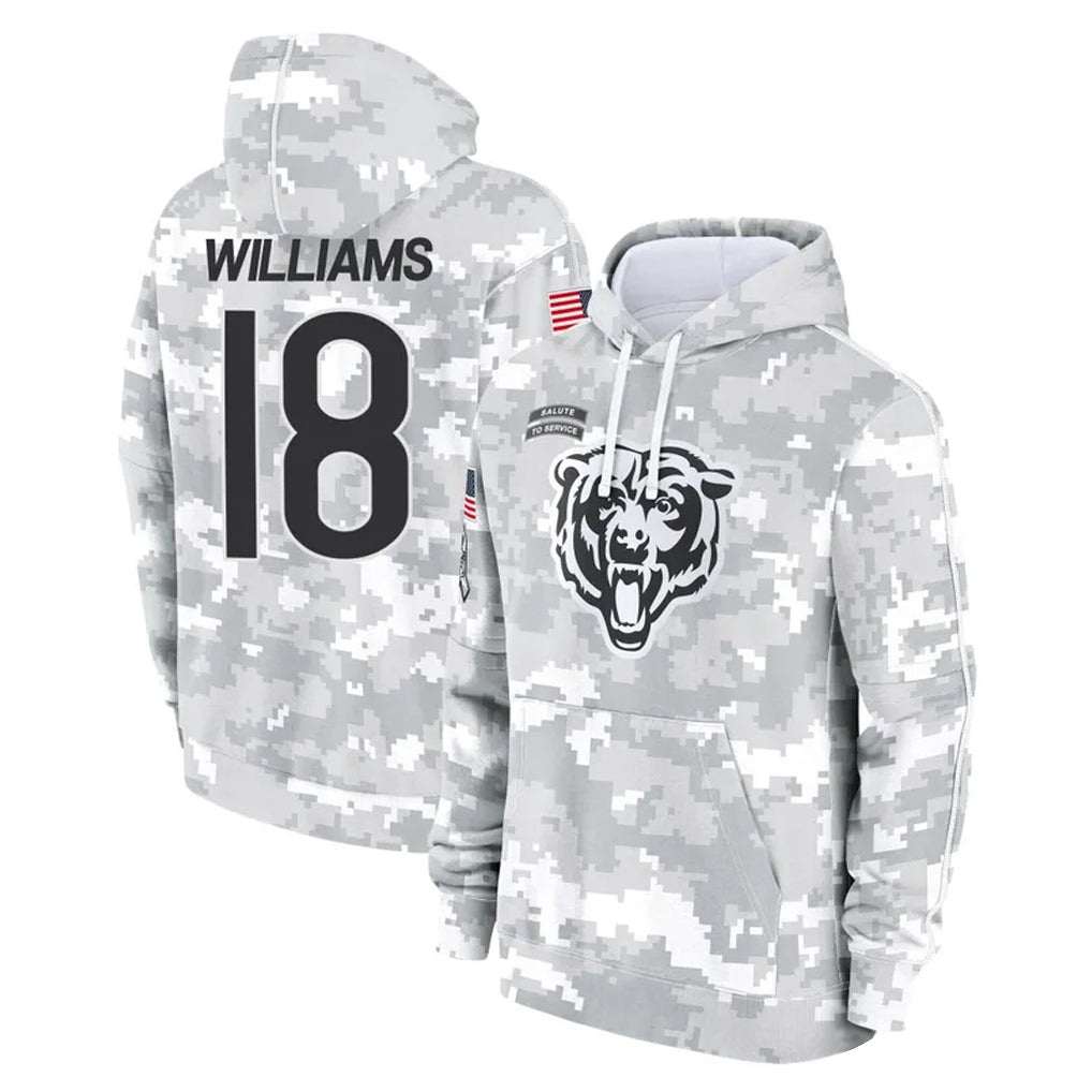 C.Bears #18 Caleb Williams Player Arctic Camo Salute to Service Pullover Hoodies Limited Hdoa Stitched Jerseys