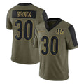 C.Bengals #30 Chase Brown Player Olive Salute to Service Game Hdoa Stitched Jerseys