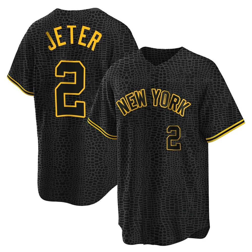 NY.Yankees #2 Derek Jeter Player Black Snake Skin City Game Home Hdoa Stitched Jerseys