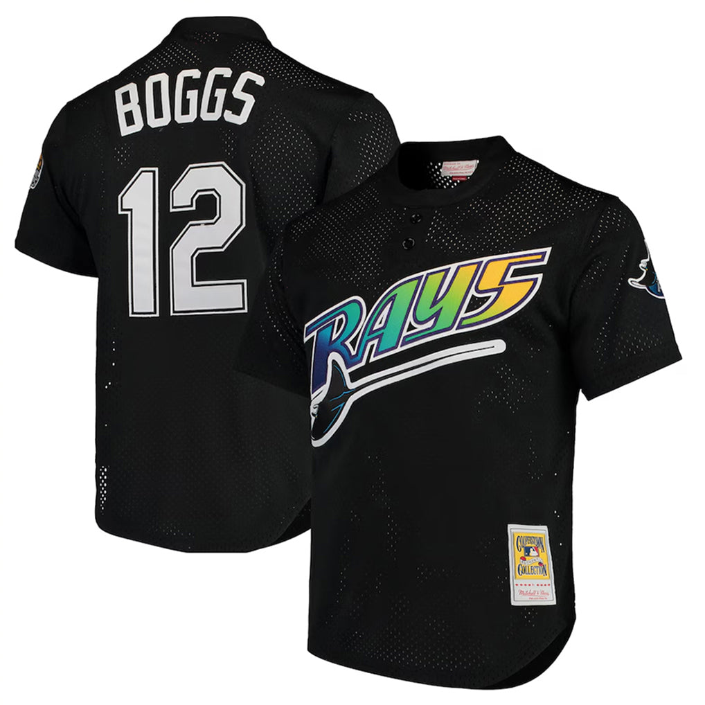 TB.Rays #12 Wade Boggs Player Black Mitchell & Ness Cooperstown Replica Hdoa Stitched Jerseys