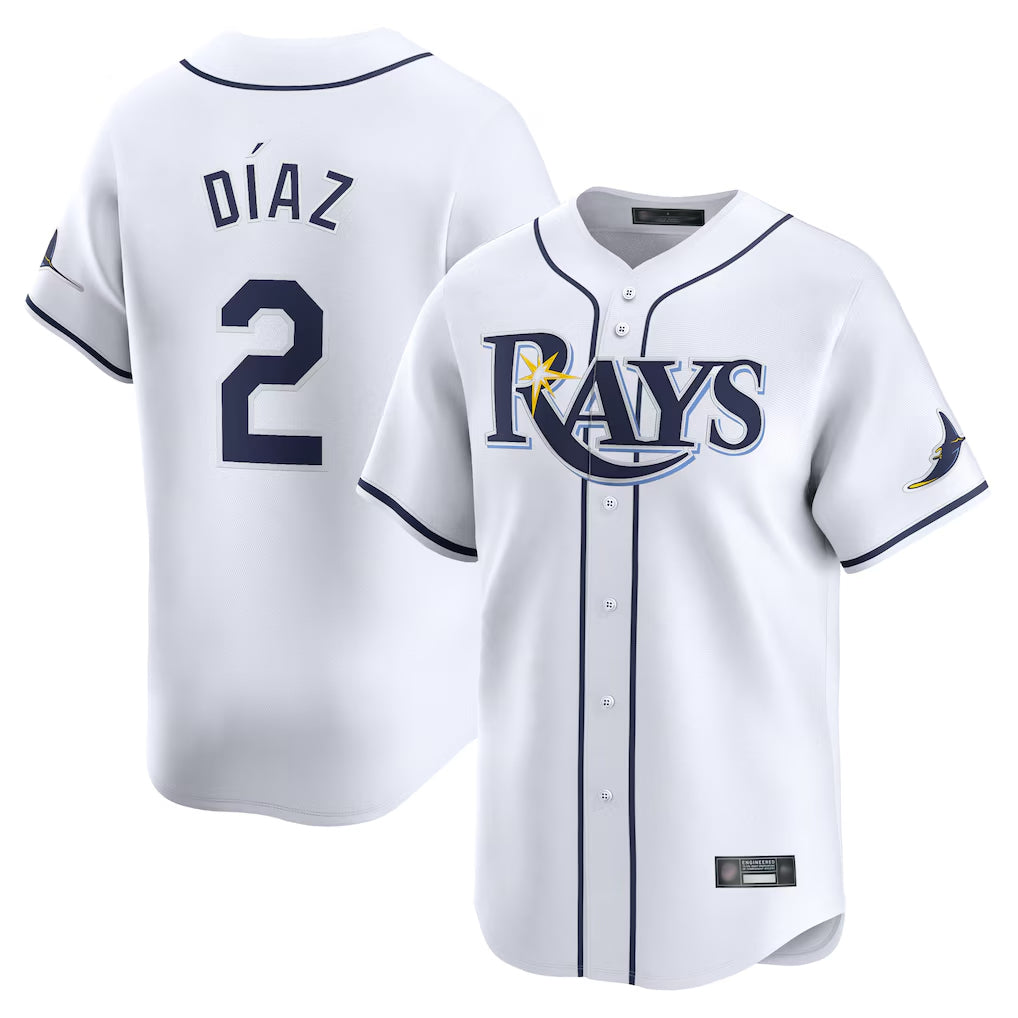 T.Bay Rays #2 Yandy Diaz Player White Home Limited Hdoa Stitched Jerseys