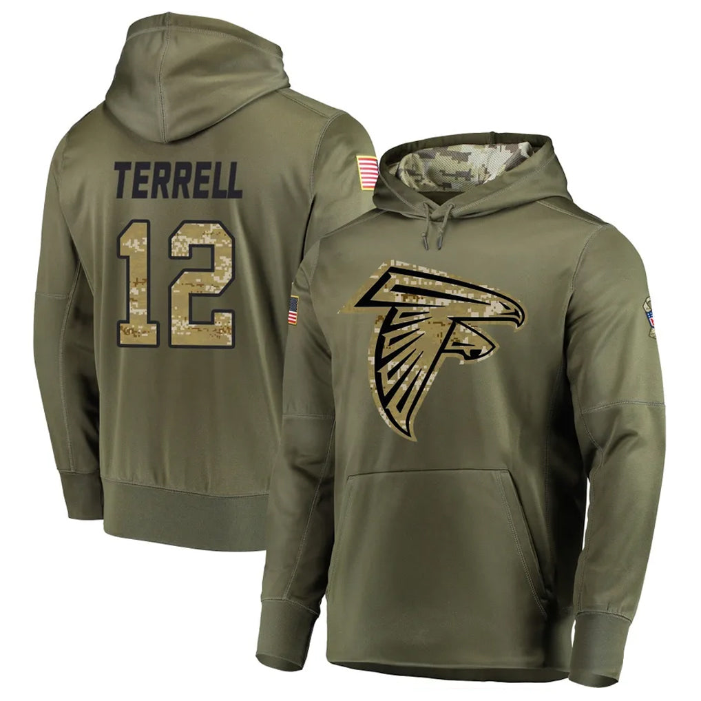 A.Falcons #12 Avieon Terrell Player Olive Salute to Service Club Fleece Hoodie Hdoa Stitched Jerseys