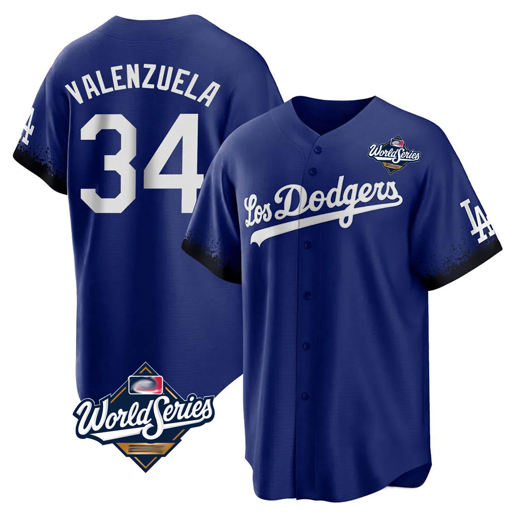 LA.Dodgers #34 Fernando Valenzuela Player Royal World Series City Connect Home Game Hdoa Stitched Jerseys