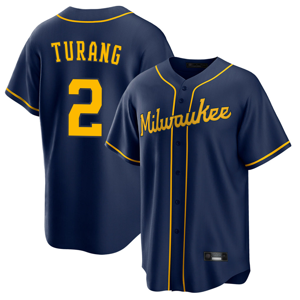 M.Brewers #2 Brice Turang Player Navy Home Game Hdoa Stitched Jerseys
